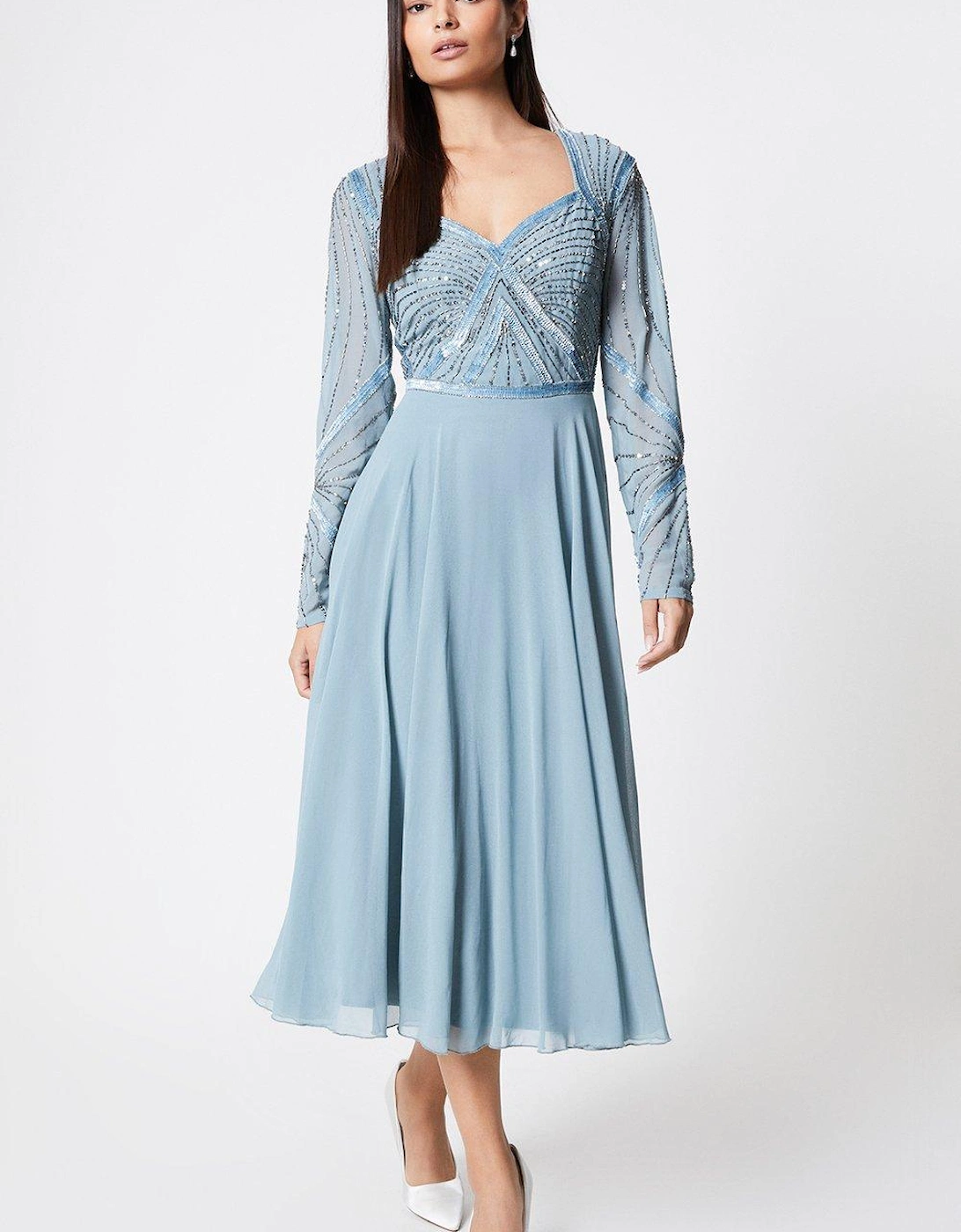 Long Sleeve Embellished Bodice Midi Dress, 2 of 1