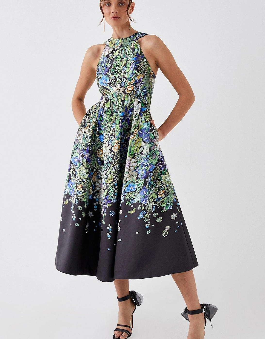 Petite Julie Kuyath Placement Print Twill Midi Dress