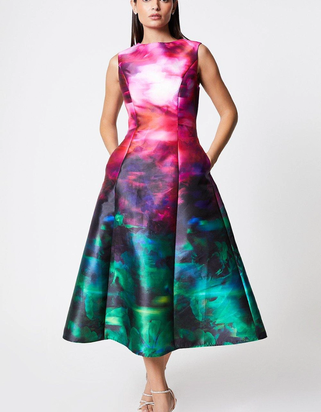 Sleeveless Printed Twill Midi Dress, 4 of 3
