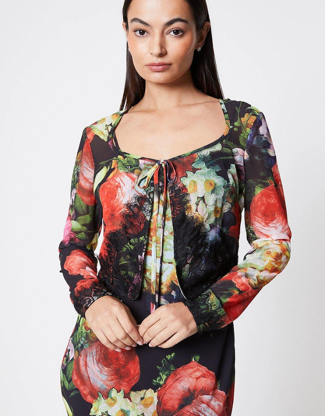 Lace Trim Floral Print Bolero Co-ord