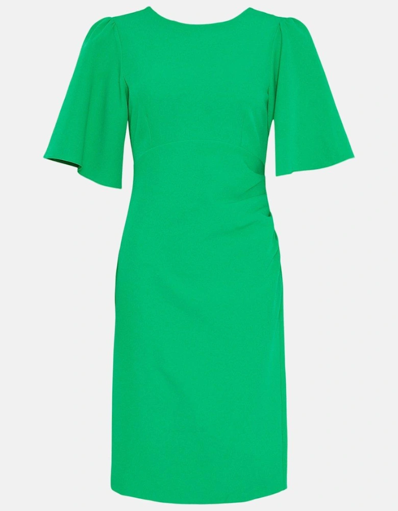 Flare Sleeve Ruche Waist Midi Dress