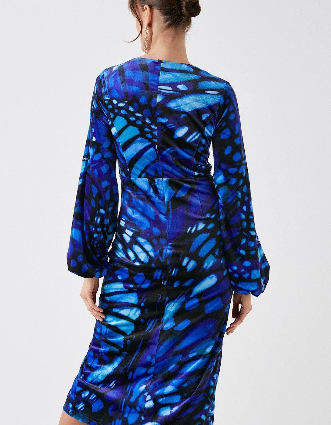 Julie Kuyath Printed Velvet Long Sleeve Midi Dress