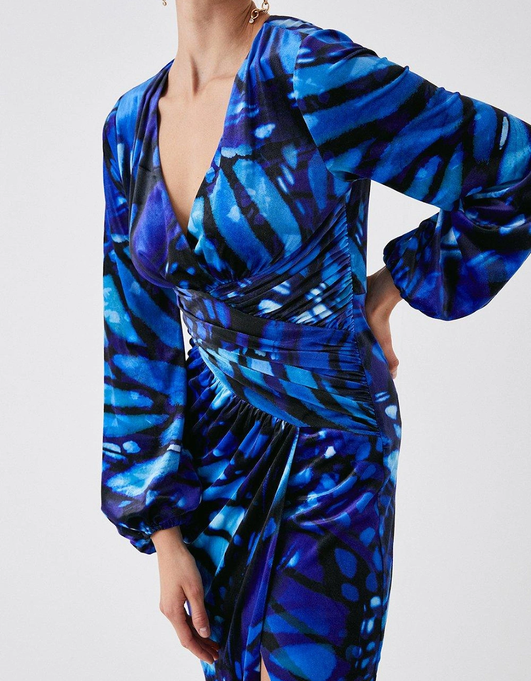 Julie Kuyath Printed Velvet Long Sleeve Midi Dress