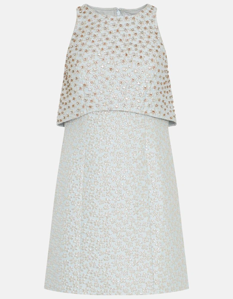 Overlay Embellished Jacquard Mini Dress