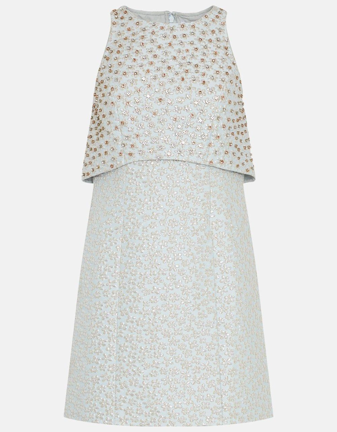 Overlay Embellished Jacquard Mini Dress