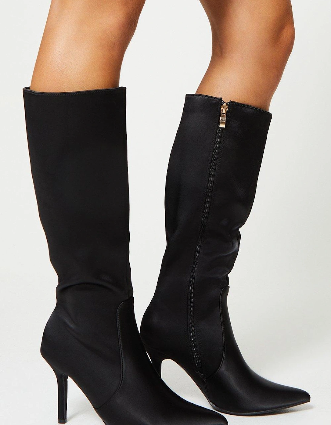 Teya Satin High Heel Pointed Knee Boots, 5 of 4