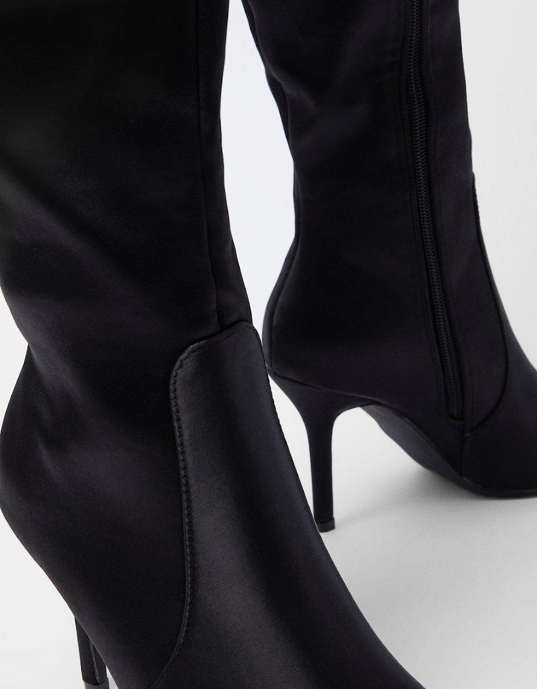 Teya Satin High Heel Pointed Knee Boots