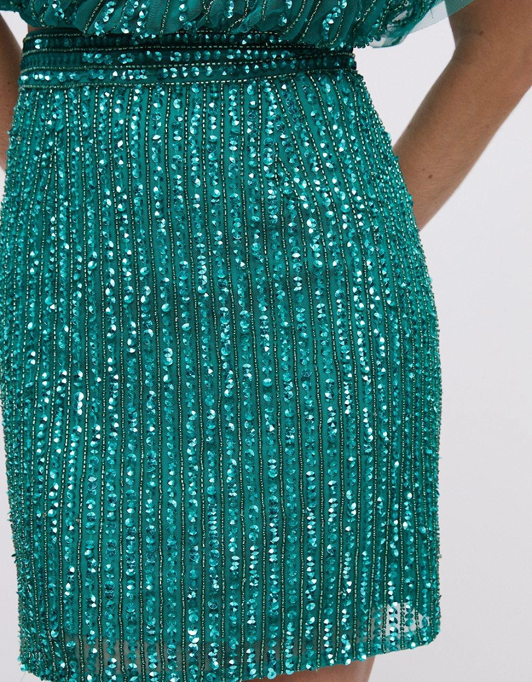 Hand Embellished Sequin And Beaded Mini Skirt