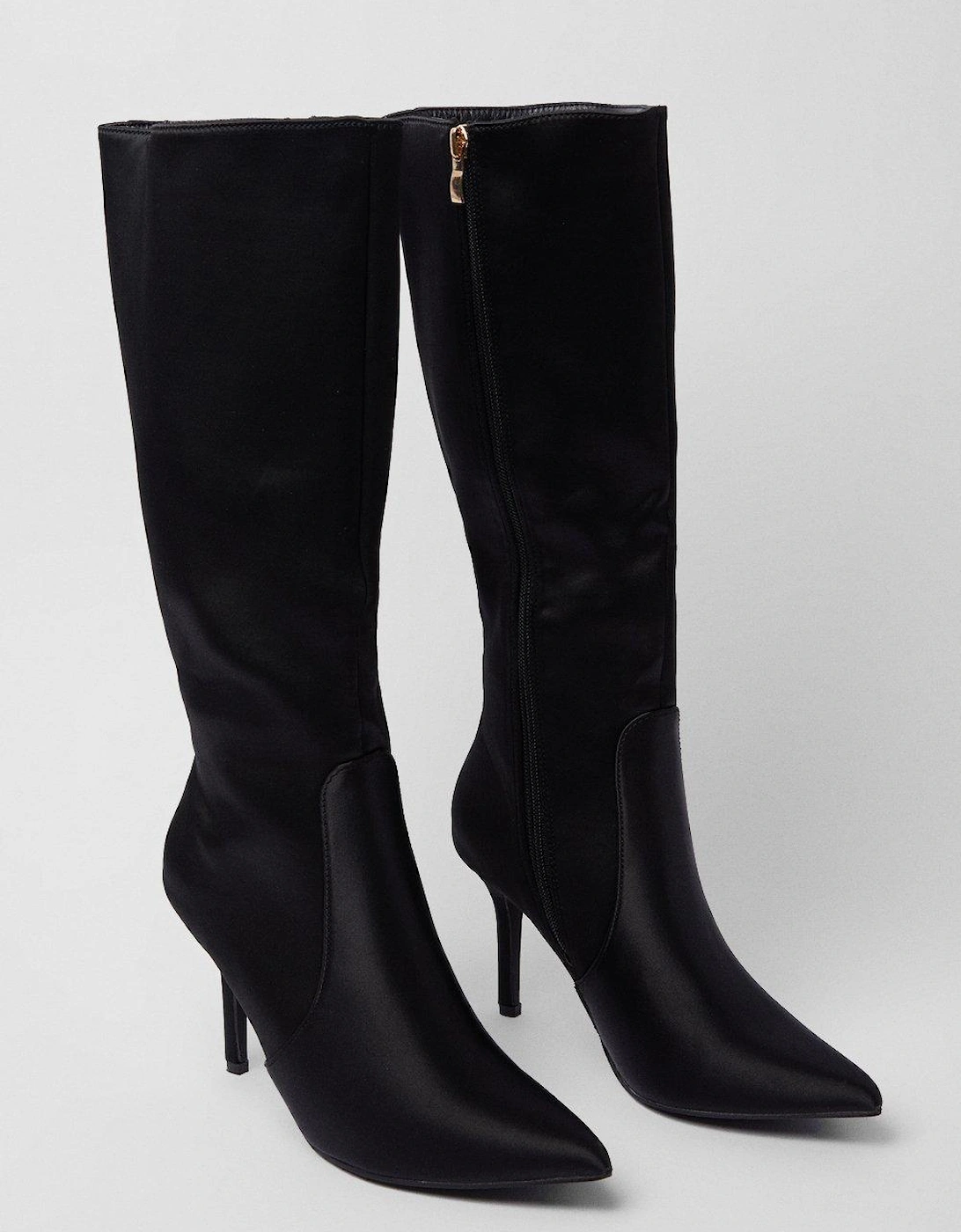 Teya Satin High Heel Pointed Knee Boots