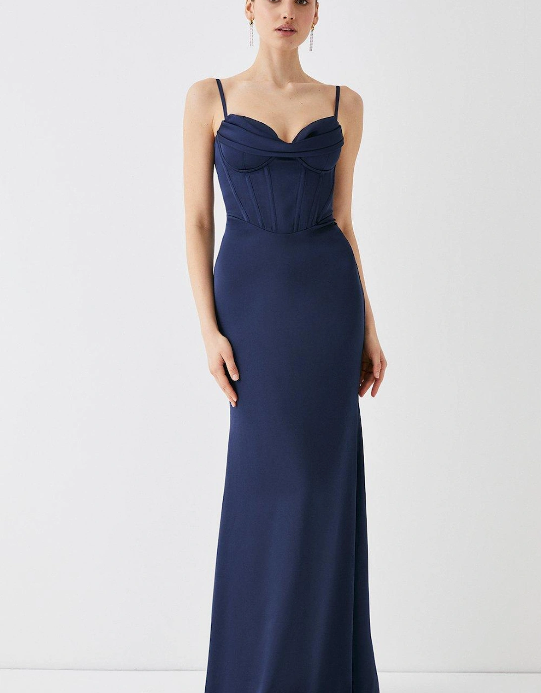 Cowl Detail Satin Maxi Dress With Corset, 6 of 5