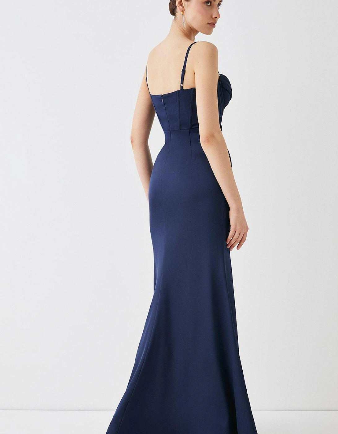 Cowl Detail Satin Maxi Dress With Corset