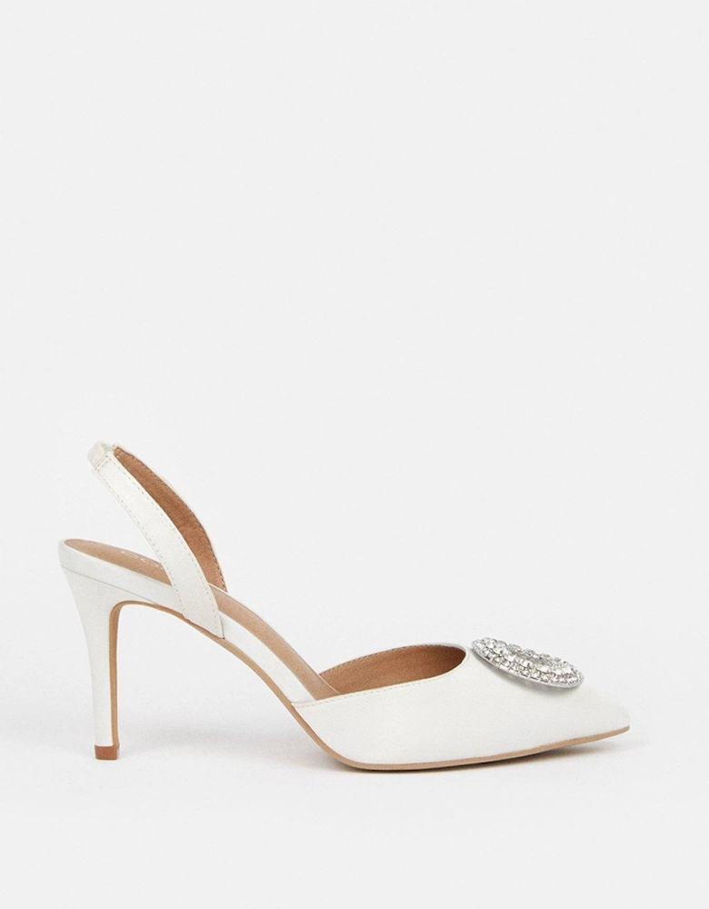 Tiffany Bridal Jewelled Brooch Detail Sling Back Court Shoes
