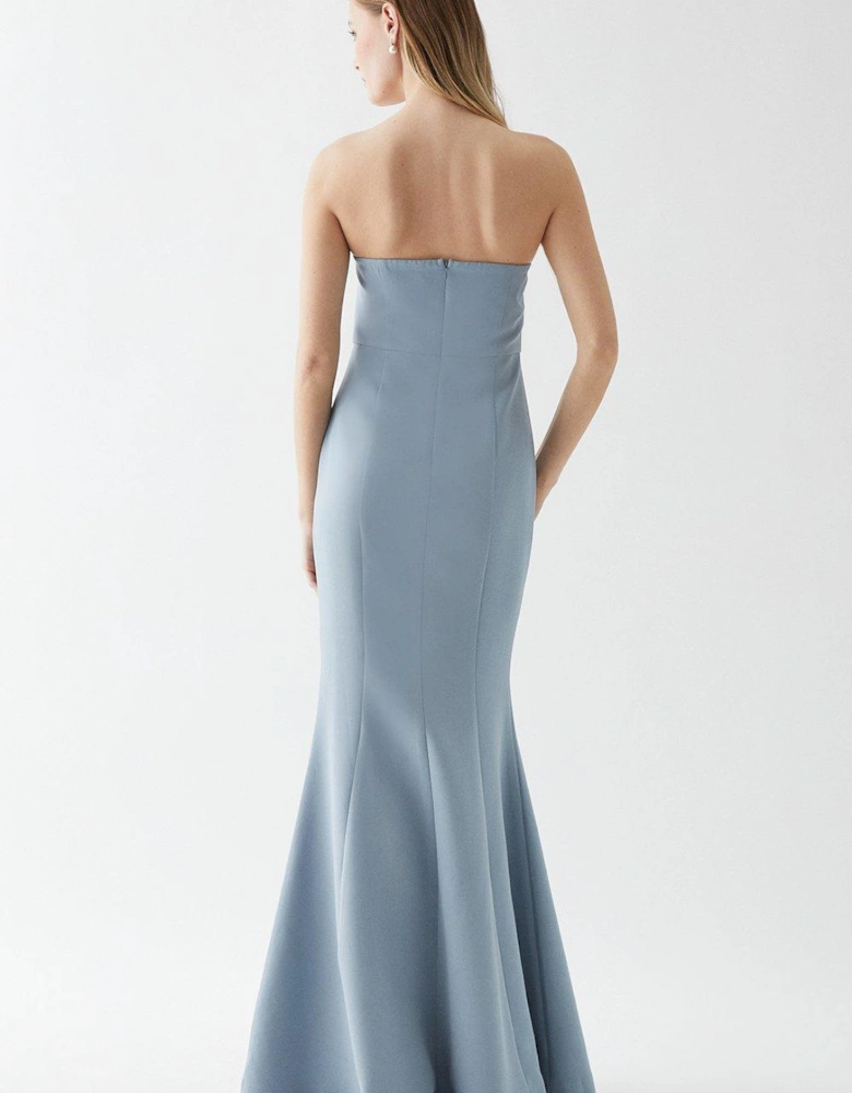 Tailored Crepe Bandeau Fishtail Bridesmaids Maxi Dress