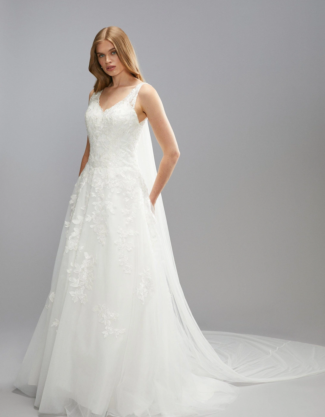 Premium Lace Applique Full Skirted Princess Wedding Dress, 7 of 6