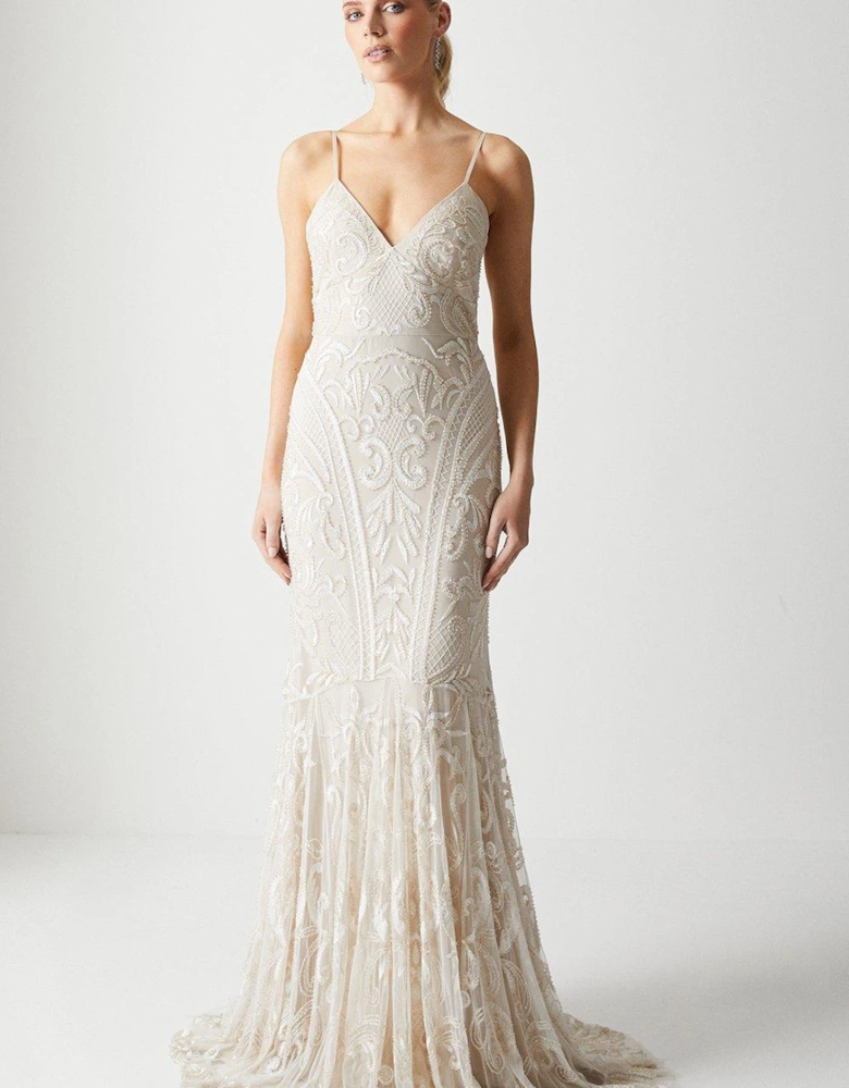 Premium Placement Beadwork Strappy Fishtail Wedding Dress