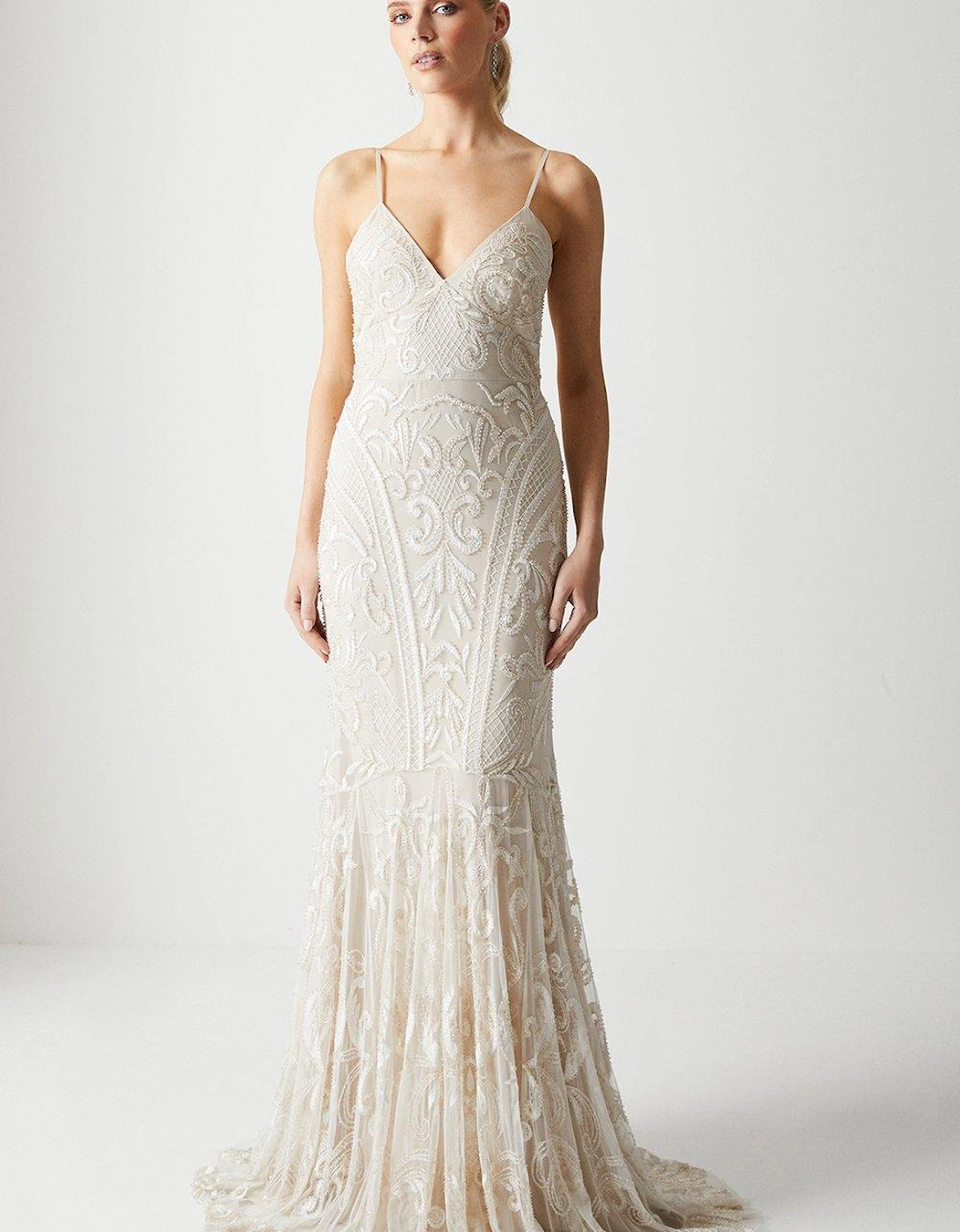 Premium Placement Beadwork Strappy Fishtail Wedding Dress, 5 of 4