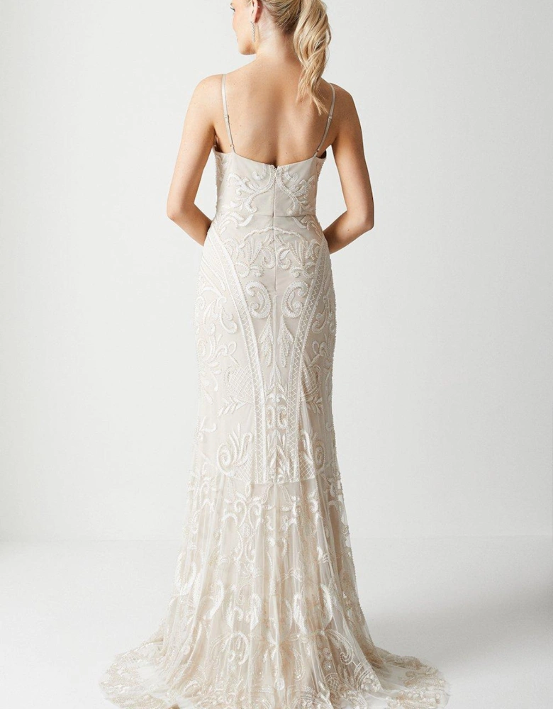 Premium Placement Beadwork Strappy Fishtail Wedding Dress