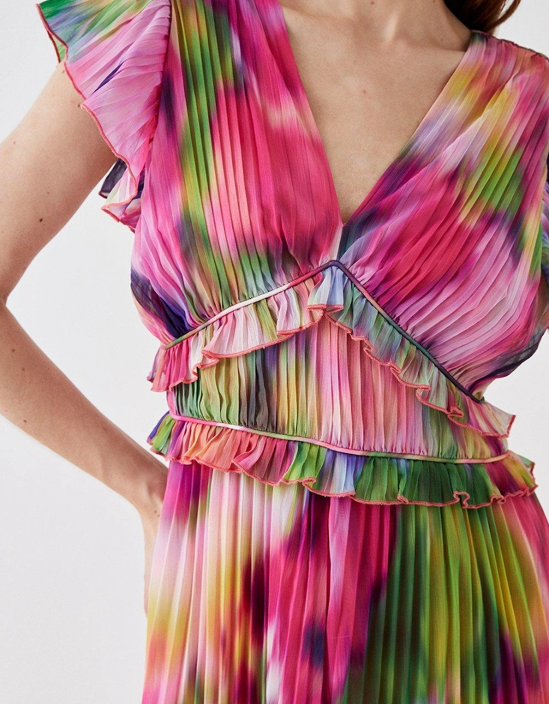 All Over Pleated Printed Maxi Dress