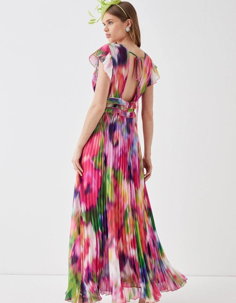 All Over Pleated Printed Maxi Dress