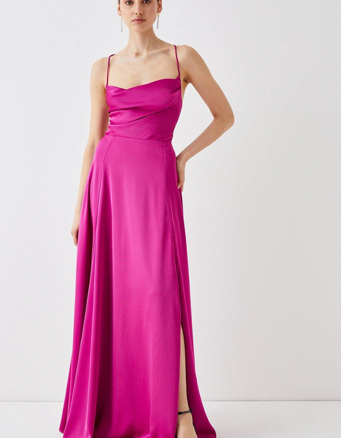 Cowl Neck Satin Maxi Prom Dress With Strappy Back, 5 of 4
