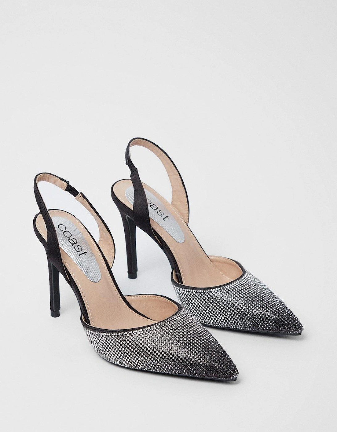 Toulouse Diamante Pointed Stiletto Sling Back Court Shoes