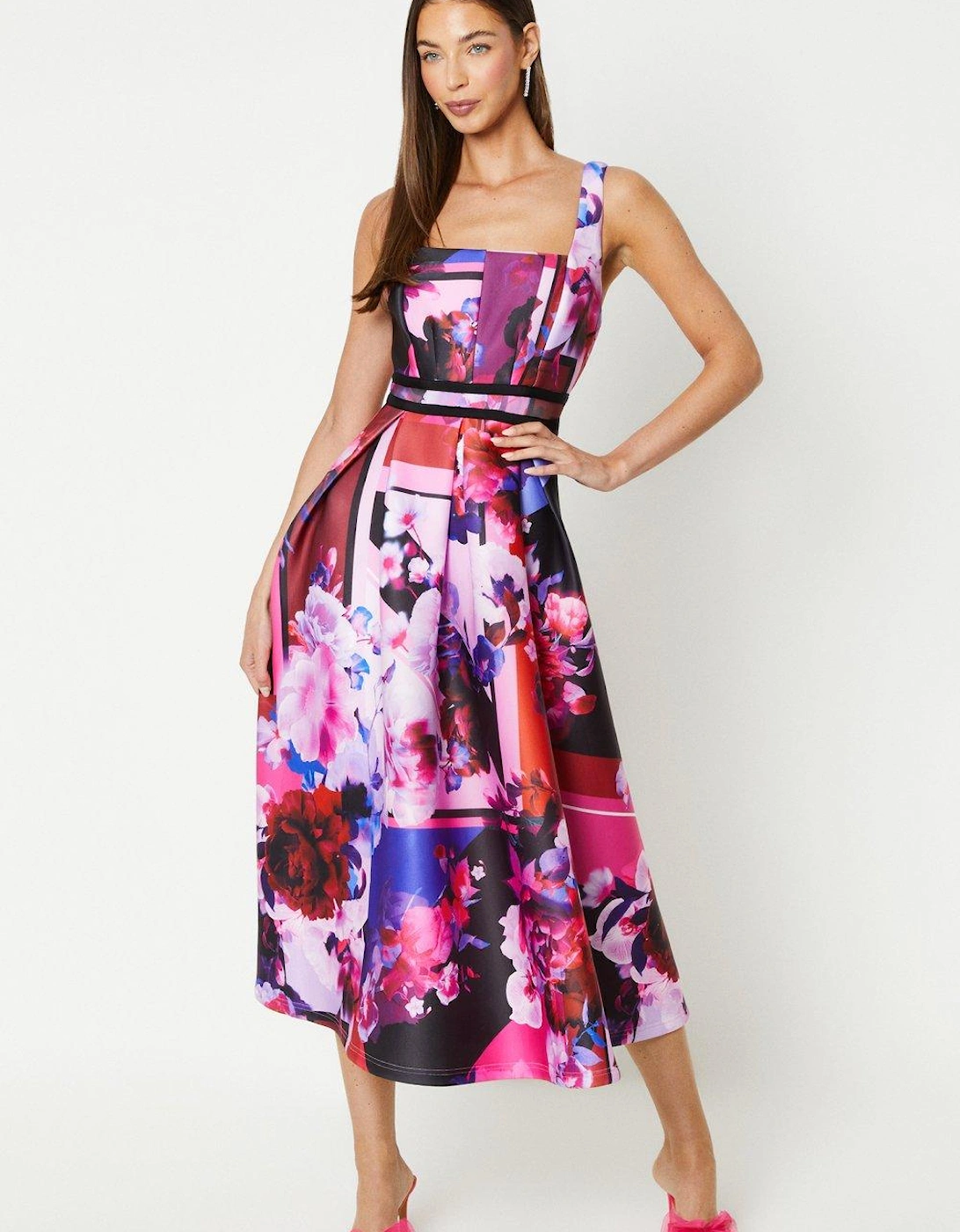 Contrast Trim Floral Scuba Midi Dress, 4 of 3