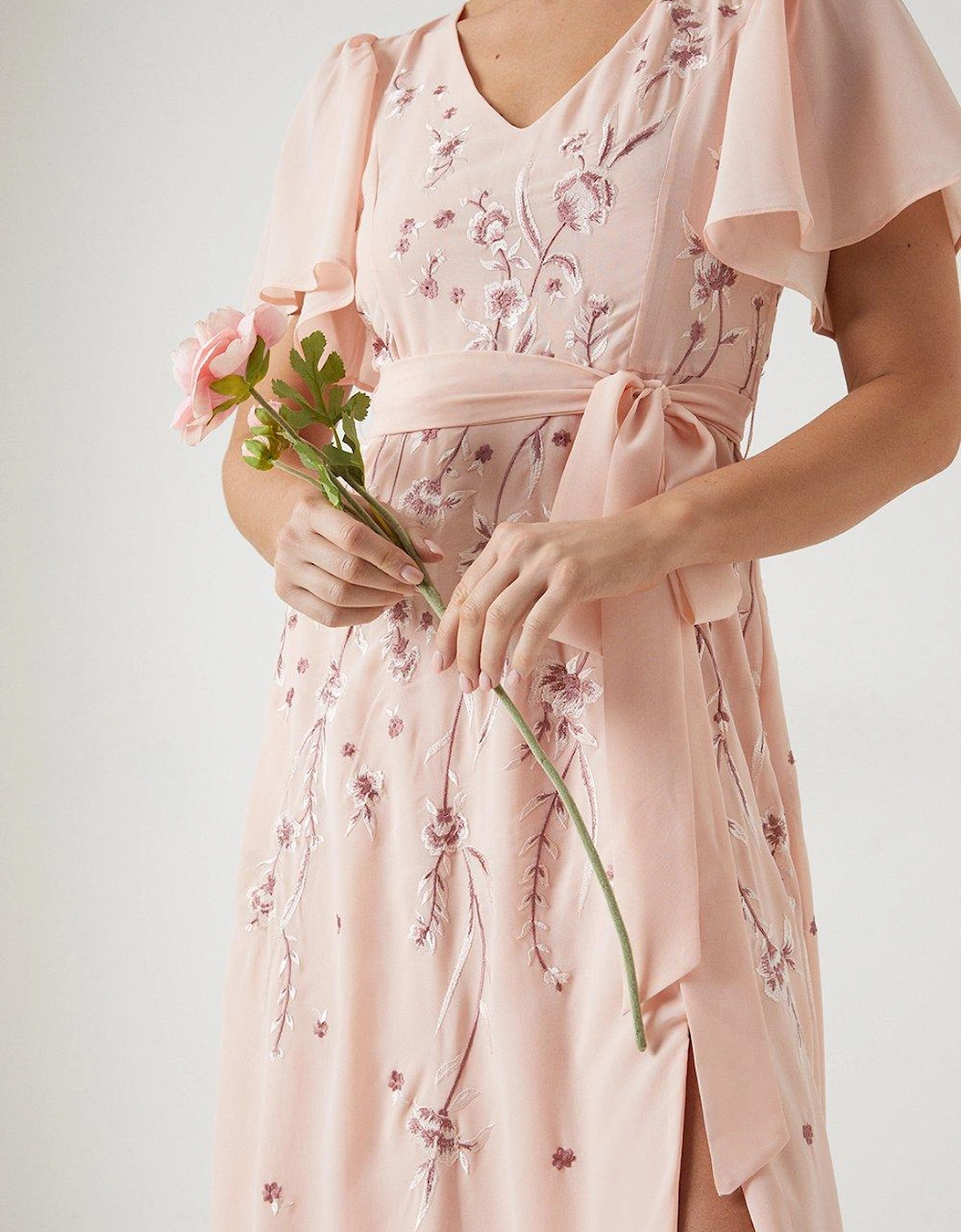 Premium Floral Embroidered Bridesmaids Maxi Dress