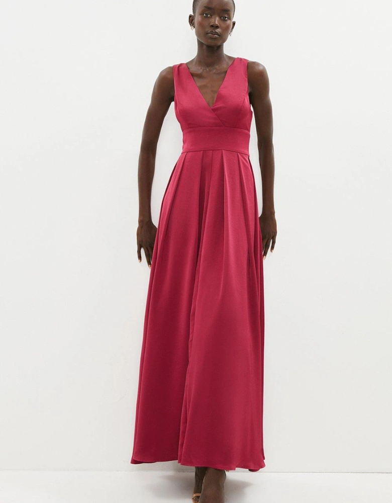 Full Skirted Satin Bridesmaid Maxi Dress