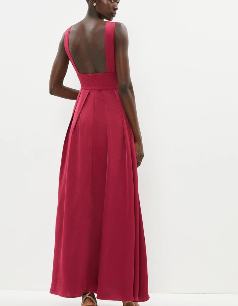 Full Skirted Satin Bridesmaid Maxi Dress