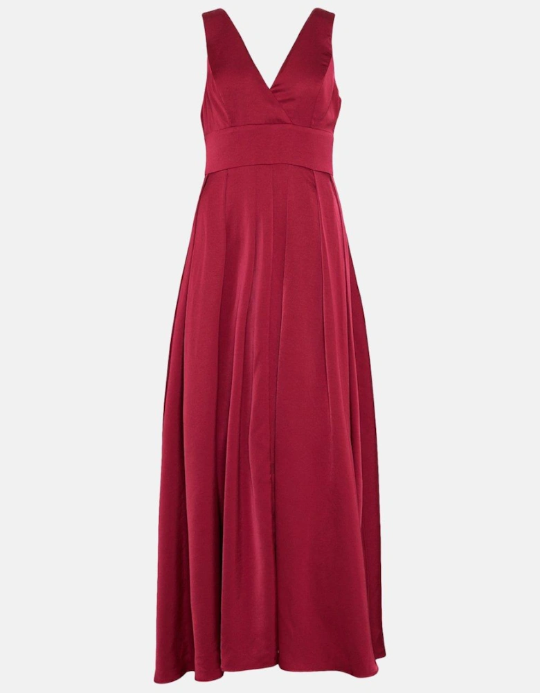 Full Skirted Satin Bridesmaid Maxi Dress