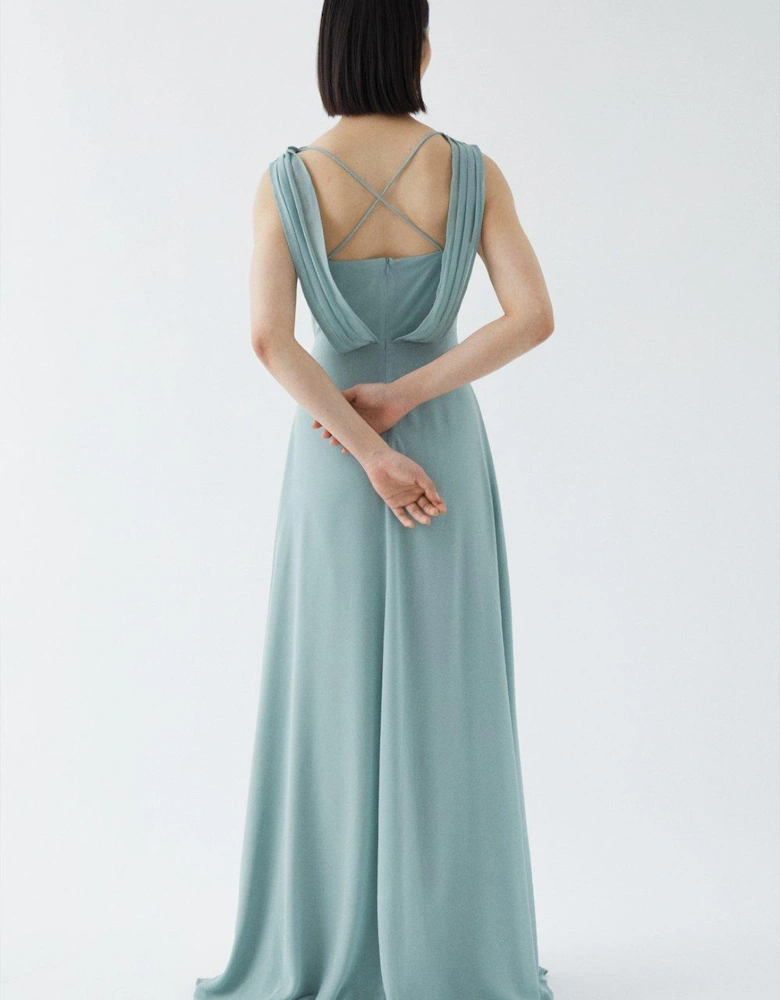 Blouson Bodice Draped Back Bridesmaids Maxi Dress