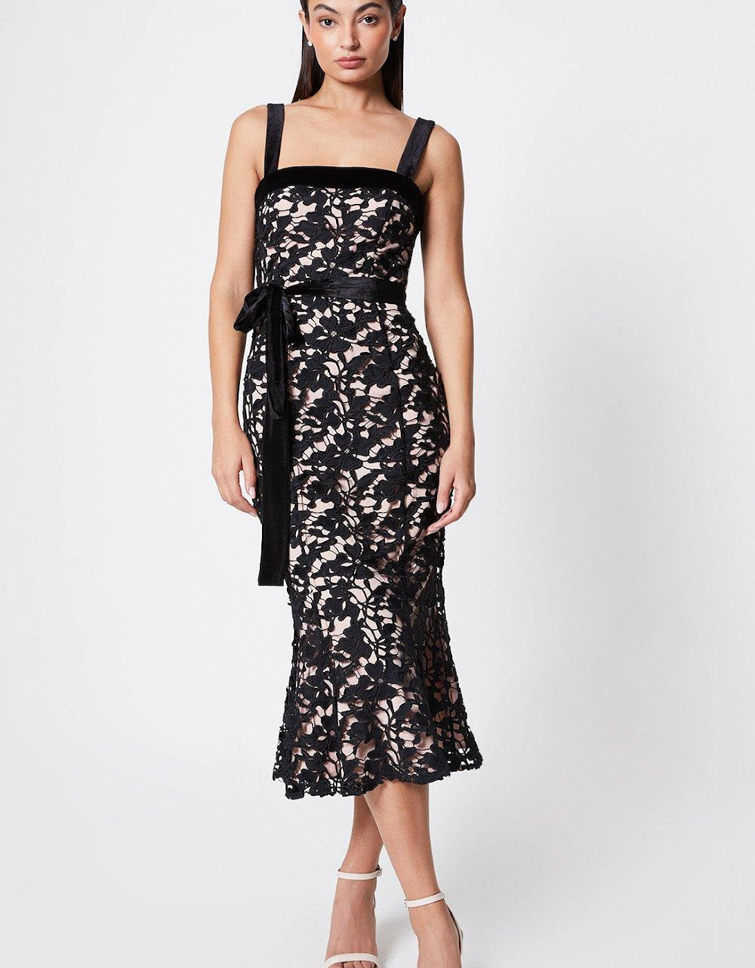 Velvet Lace Midi Dress With Bow Waist, 4 of 3