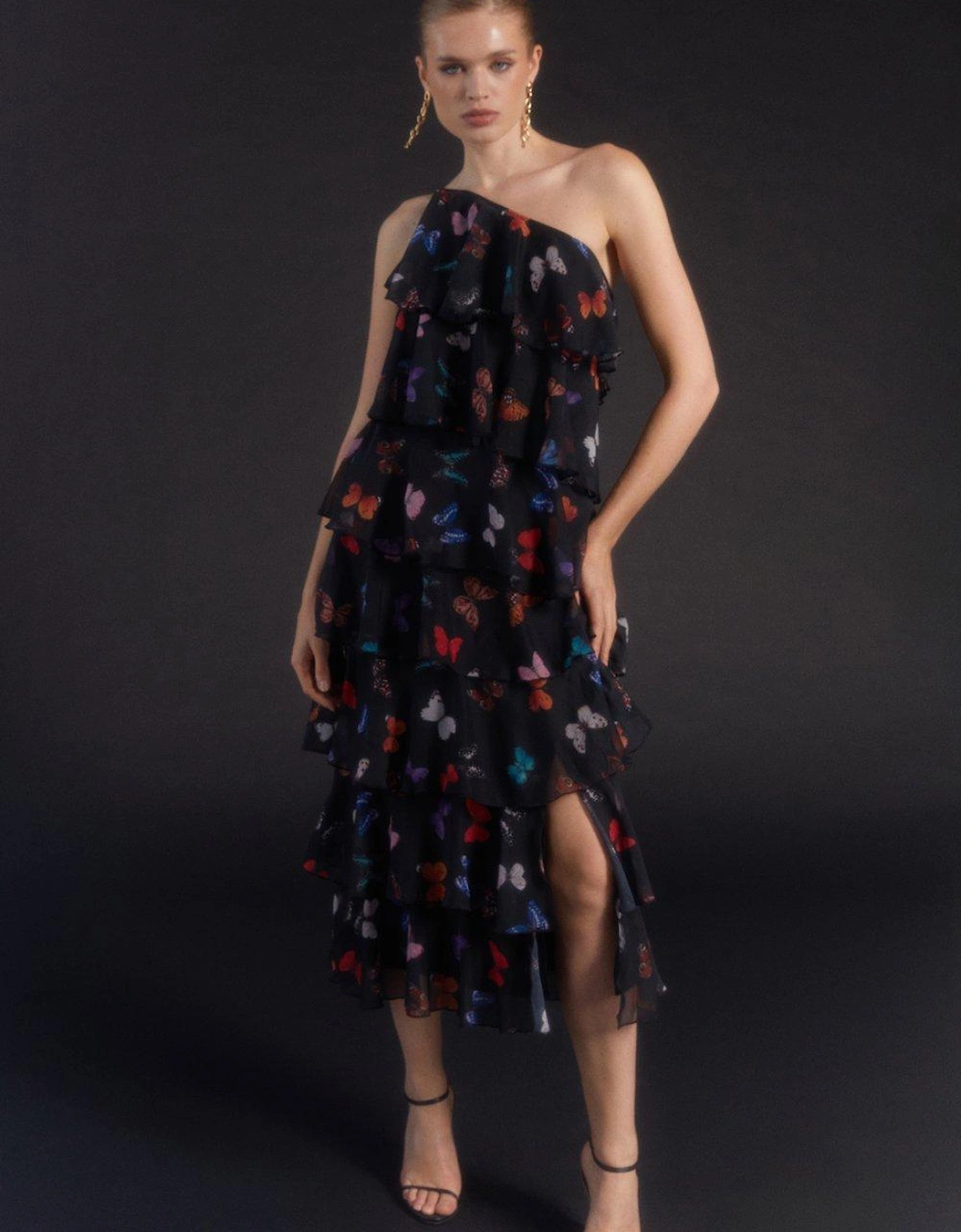 Julie Kuyath Tiered One Shoulder Midi Dress