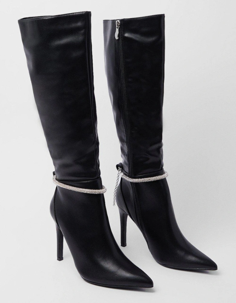 Topaz High Heel Stiletto Removable Diamante Anklet Knee Boot