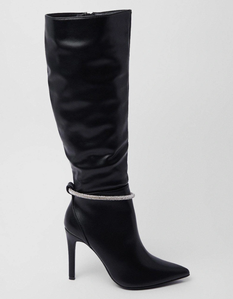 Topaz High Heel Stiletto Removable Diamante Anklet Knee Boot