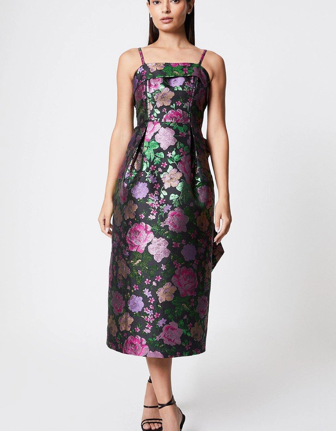 Bow Back Strapless Pencil Dress In Jacquard, 5 of 4