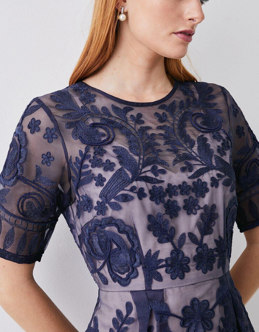 Premium Embroidered Organza Midi Dress