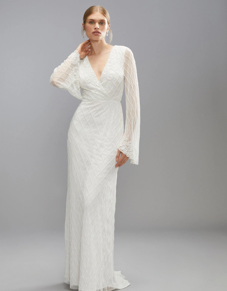 Embellished Tie Back Boho Bridal Maxi Dress