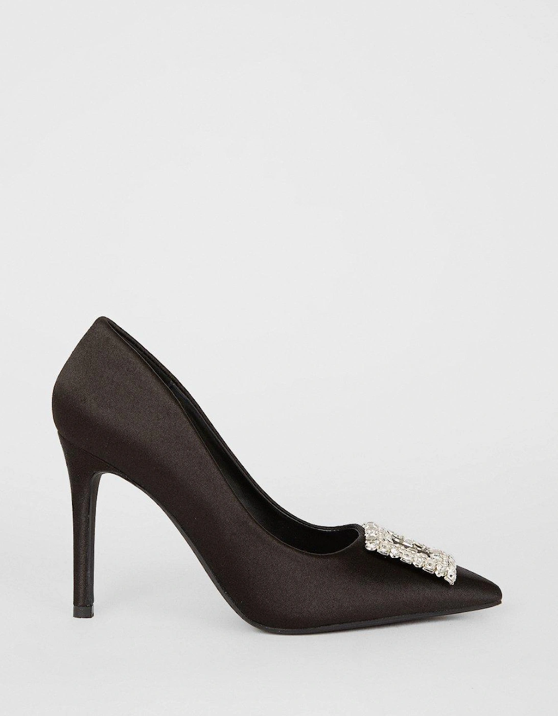 Thea Satin Diamante Brooch Pointed High Heel Court Shoes