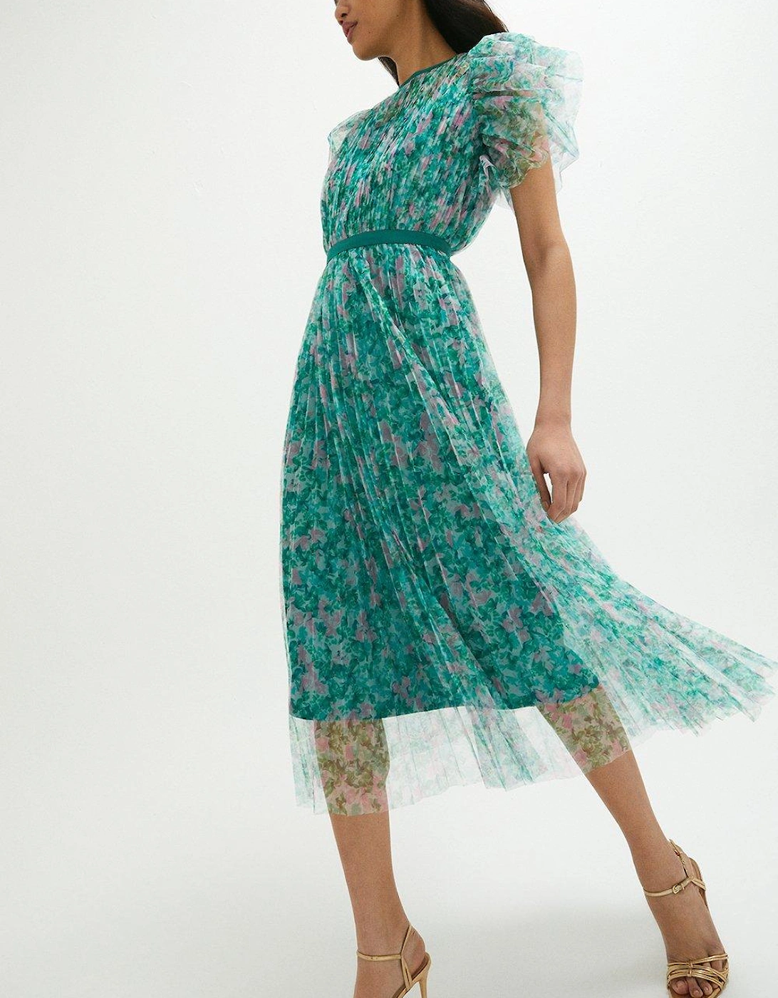 Mesh Printed Dress With Pleated Skirt, 7 of 6