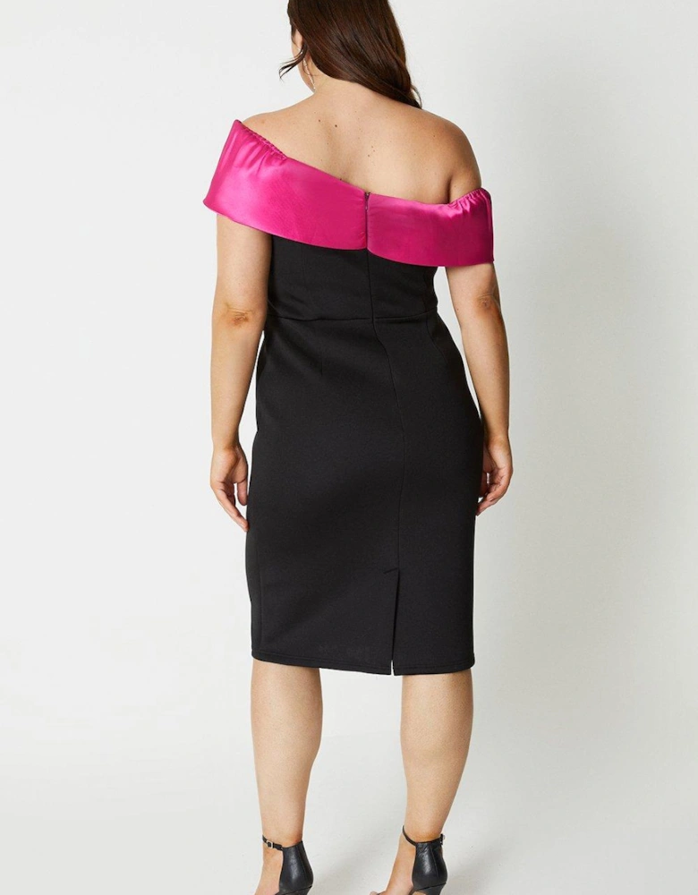 Plus Size Bow Detail Bardot Scuba Pencil Dress