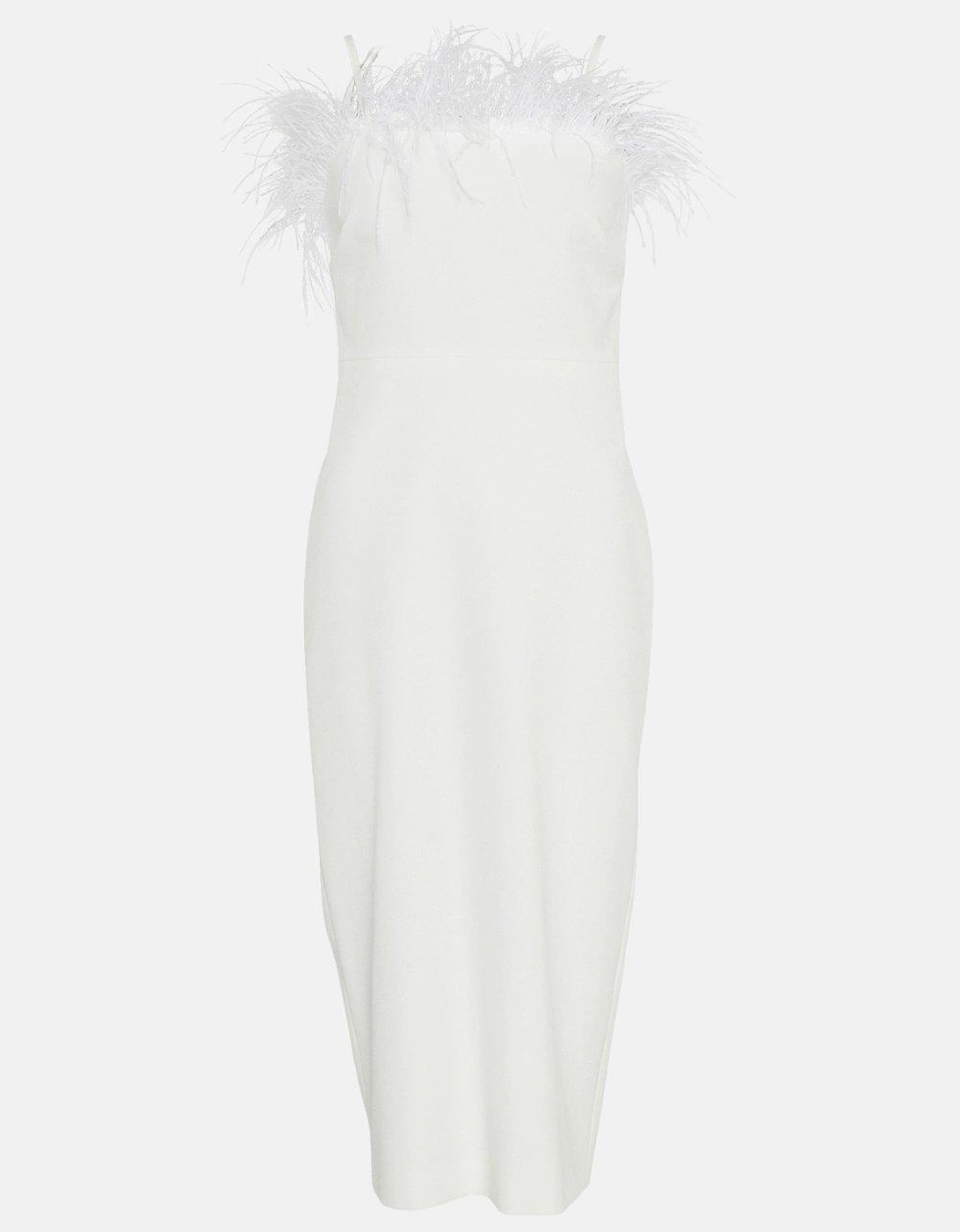 Premium Feather Trim Bardot Midi Dress