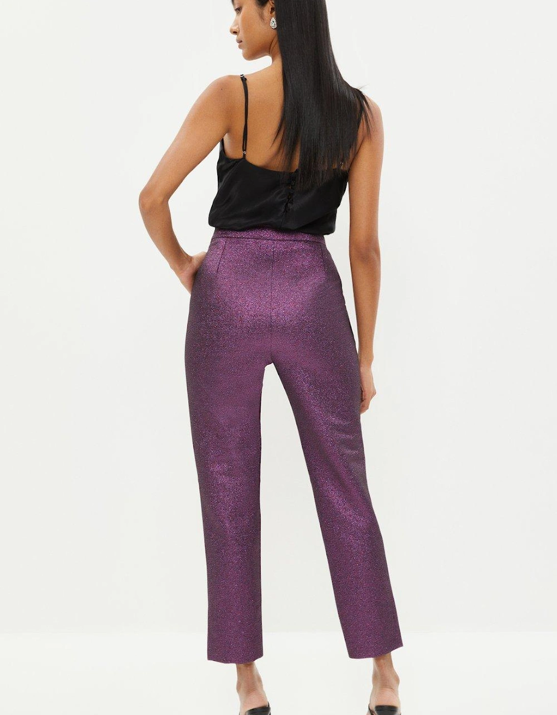 Split Front Metallic Jacquard Trouser