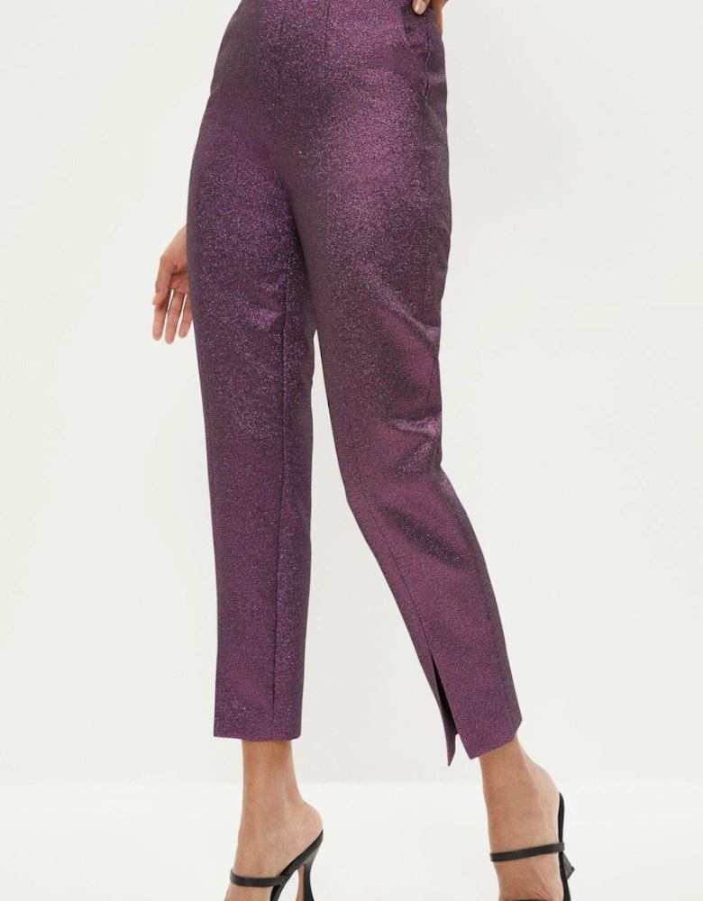 Split Front Metallic Jacquard Trouser