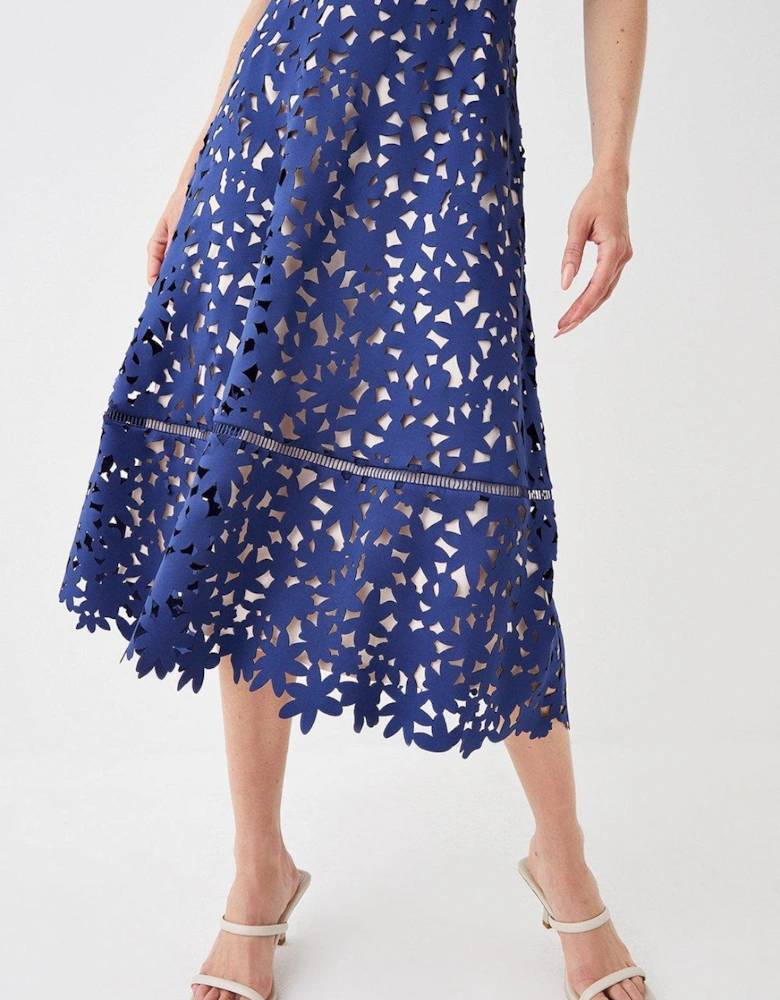 Lazer Cut Scuba Full Skirt Midi Dress