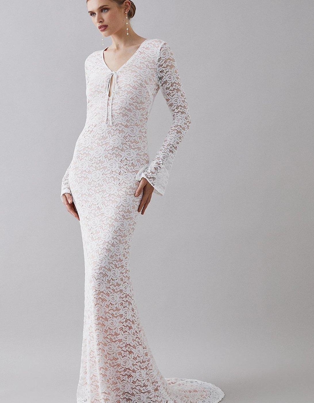 Long Sleeve Boho Lace Keyhole Wedding Dress, 5 of 4