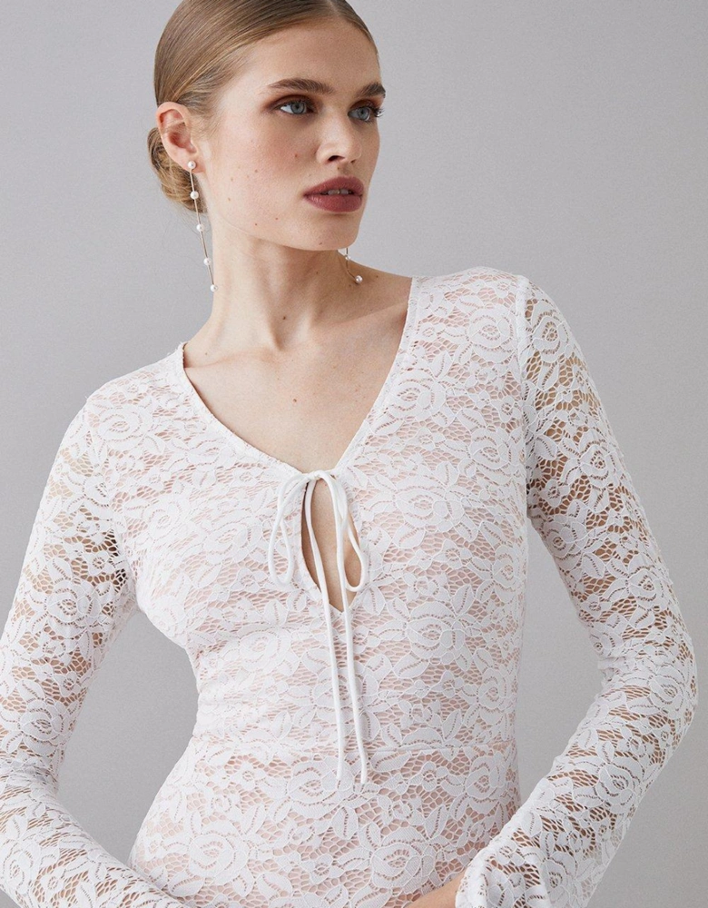 Long Sleeve Boho Lace Keyhole Wedding Dress