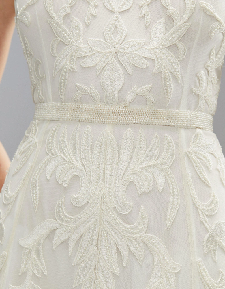Premium Corded Embroidery Bridal Maxi Dress With Belt