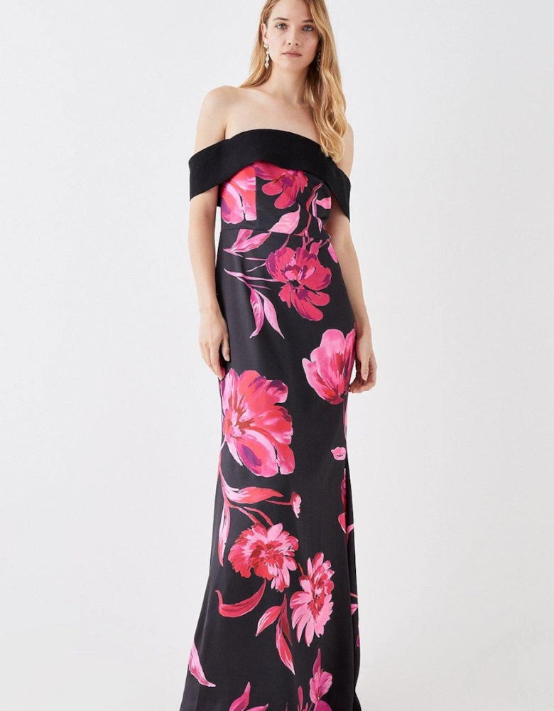Sketchy Floral Satin Ball Gown