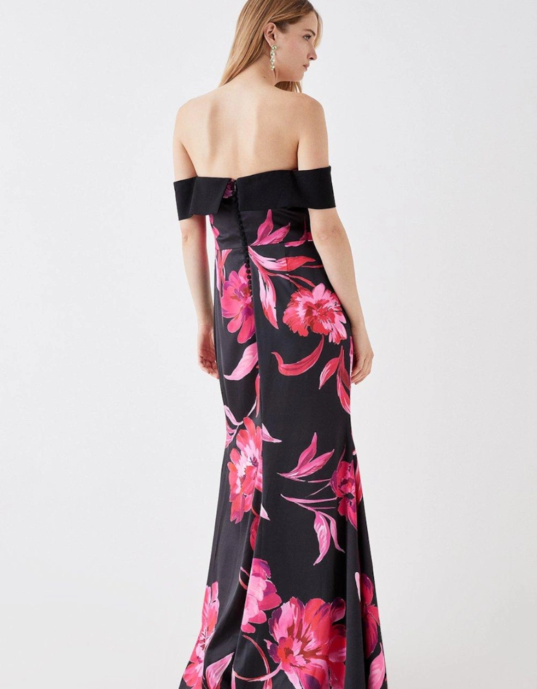 Sketchy Floral Satin Ball Gown